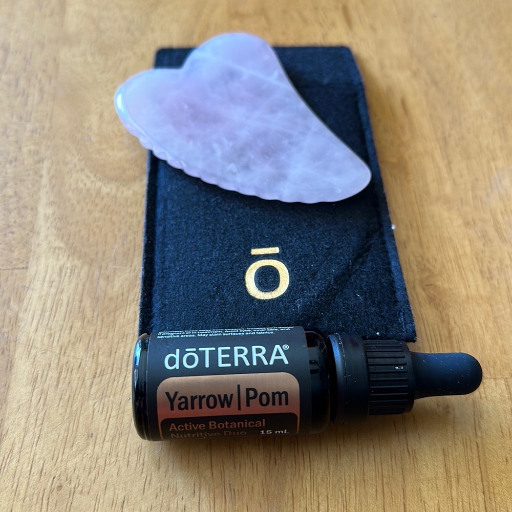 DoTERRA yarrow/pom essential oil AND Gua Sha facial rose quartz stone